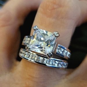 2 Piece Diamond Wedding Ring Set Silver Size 5